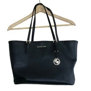 MICHAEL KORS black saffiano leather gold hardware medium large tote bag purse